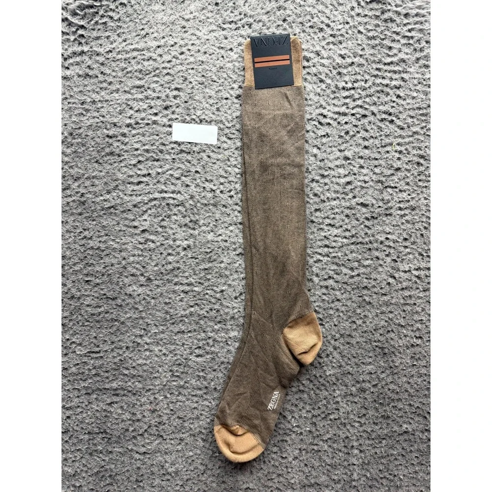 NWT Zegna Levity Egyptian Cotton Knee Sock Micro Fieno Patterned One Size Unisex